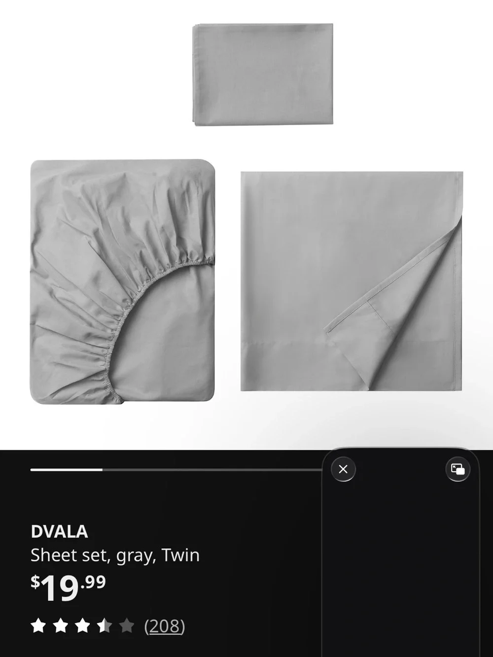 IKEA DVALA Gray Twin Sheet Set